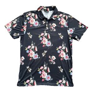 Bad Birdie Golf Polo Shirt Men's Large Floral Black Performance